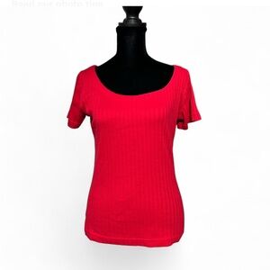 Express Fitted Red Ribbed Short Sleeve T-Shirt S-M . Exellent Condition